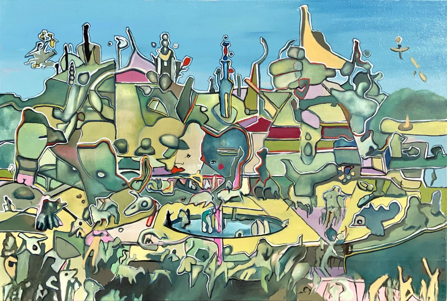 The flight of Icarus over garden of earthly delights